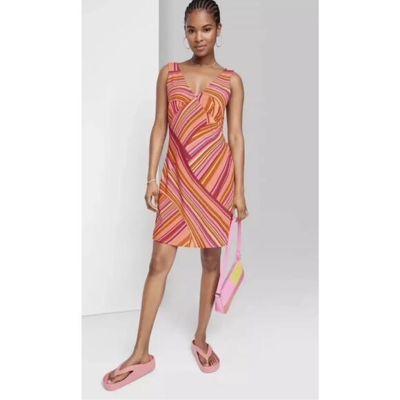 Wild Fable Women's Large Woven Slip Dress Multicolor Striped Sleeveless Mini - Picture 1 of 9